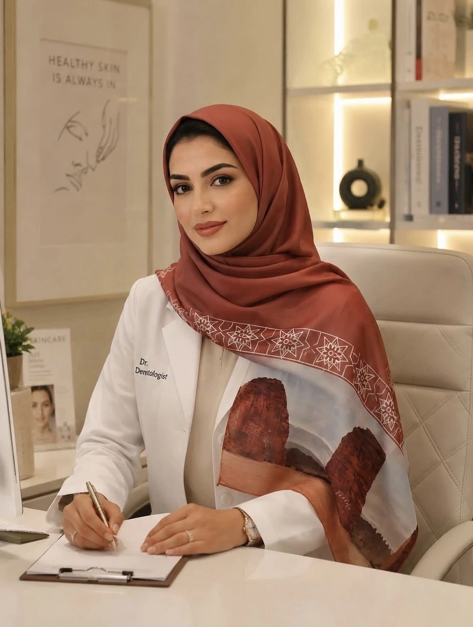 طرحة قطن  بني بنقشة العلا لإطلالة فخمة وعصريه