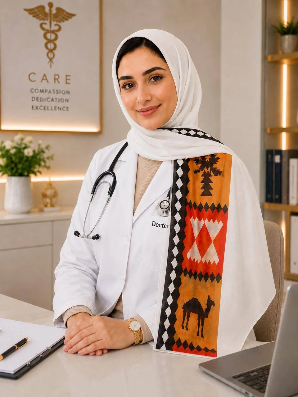 طرحة بيضاء  قطن بنقشة تراثية أنيقة